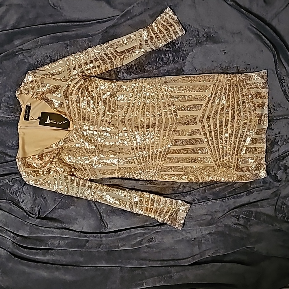 Gold sequin mini dress